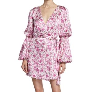Caroline Constas Doria Pink Silk Puff-Sleeve Mini Dress NEW